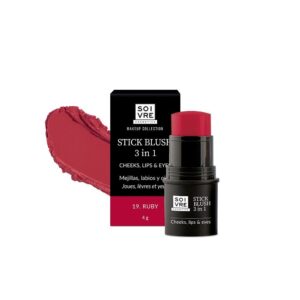 SOIVRE COSMETICS BLUSH 3 IN 1 STICK RUBY - Colorete multifunción para mejillas, labios y ojos